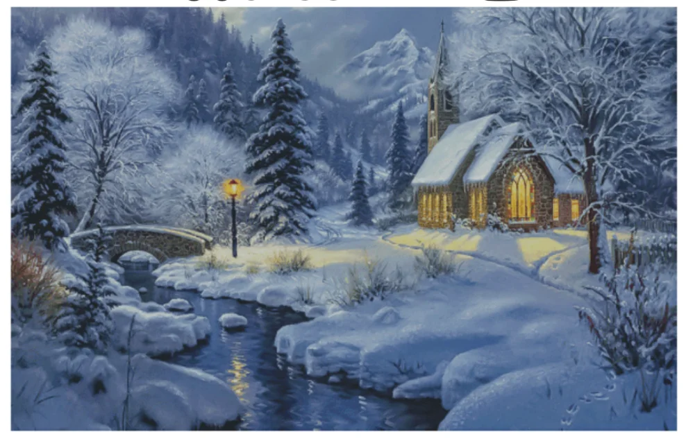 

Forest Snowy Cabin Scenery 14CT Canvas Unprinted Top Quality Cross Stitch Kit Embroidery Art DIY Handmade Needlework Home Decor