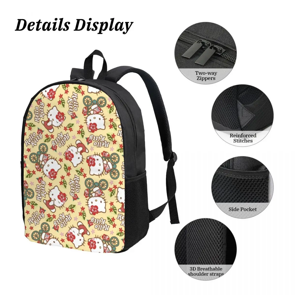 Conjunto de mochila de 3 peças Hello Kitty com lancheira e bolsa para lápis Bolsa leve de 17 polegadas para estudantes e profissionais