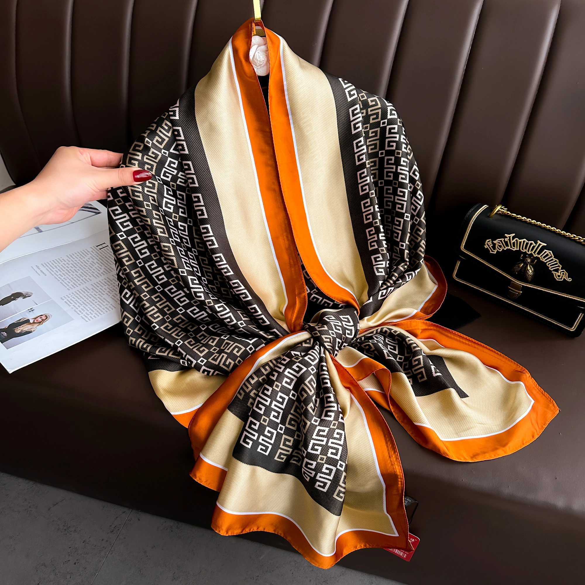 2024 180*90cm Luxury Brand Spring Summer Autumn Women Clothing New Fashion Color Matching Printed Silk Scarf Lady Shawl Turba