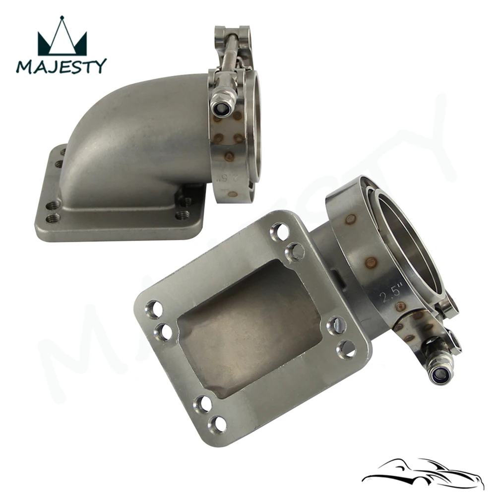 

2PCS 2.5" Vband 90 Degree Steel Cast Elbow Adapter Flange +Clamps For T3 T4 Turbo