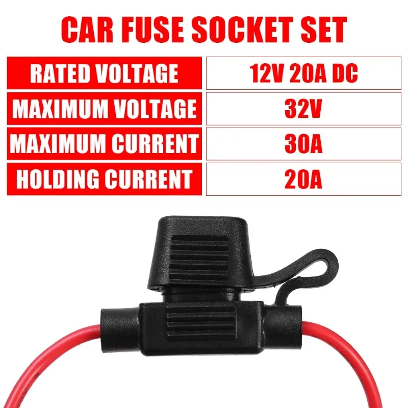 12V 20A DC Plug-in Car Fuse Socket Set Wire Cutoff Switch Socket Car Blade Adapter Splashproof Fuse Holder with 10A Fuse Insert