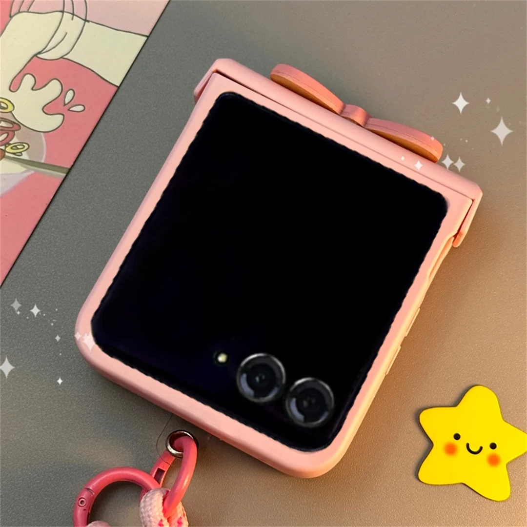 بلون لطيف الوردي القوس الكورية الجلود حبل جراب هاتف لموتورولا رازر 60 الترا Razr2025 رازر 50 الترا ل Flip7 Flip6 5 غطاء #3