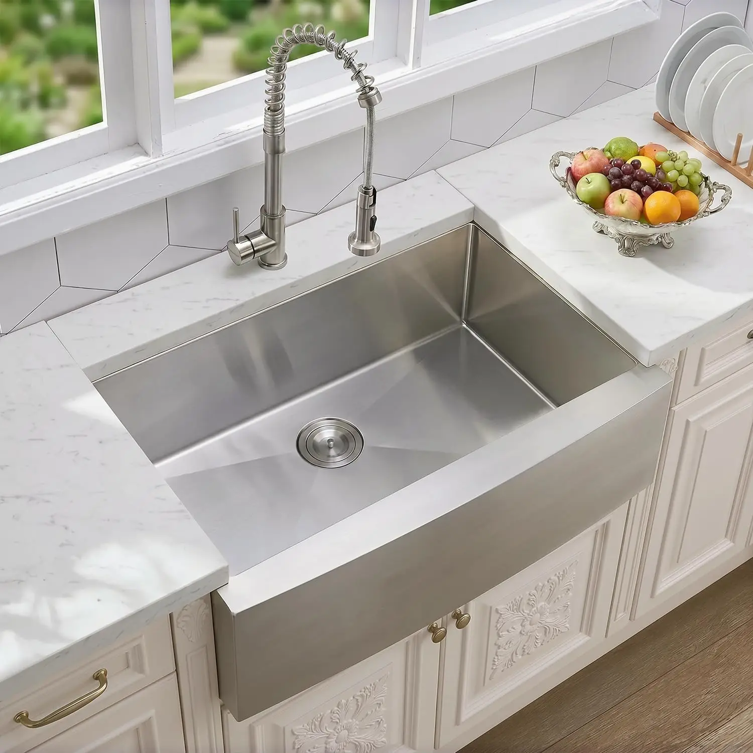 VCCUCINE Farmhouse Sink, 30x22 Inch Stainless Steel Farmhouse Kitchen Sink, Undermount Drop in Single Bowl Basin Apron Sink, Bru