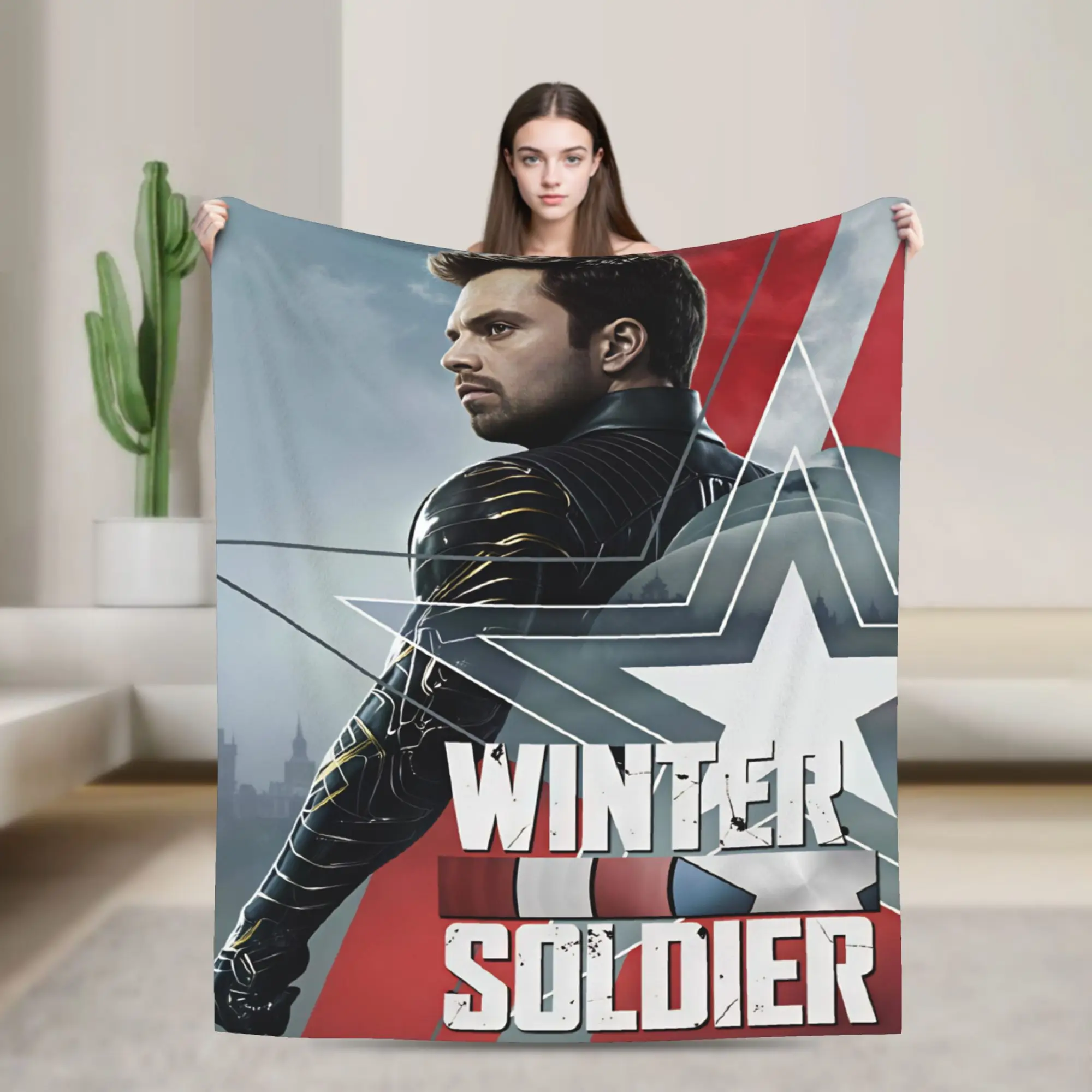 Bucky Barnes Winter Soldier Blanket  Decorative Flannel Throw Blanket For Couch Chair Warm Custom DIY Quality Bedspread Gift