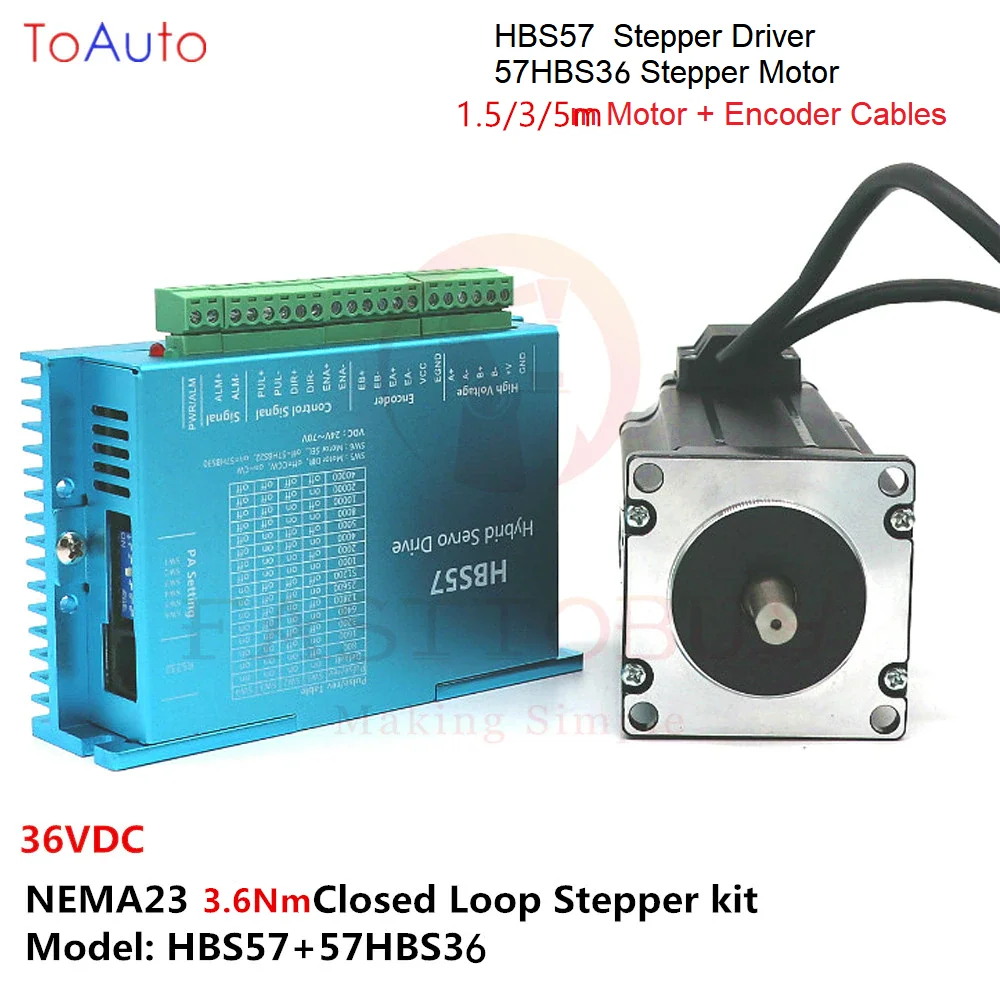 Nema23 3.6Nm Closed Loop Stepper Kit HBS57 Driver+57HBS36 Motor  1.5/3/5m Motor+Encoder Cables for  CNC Fields