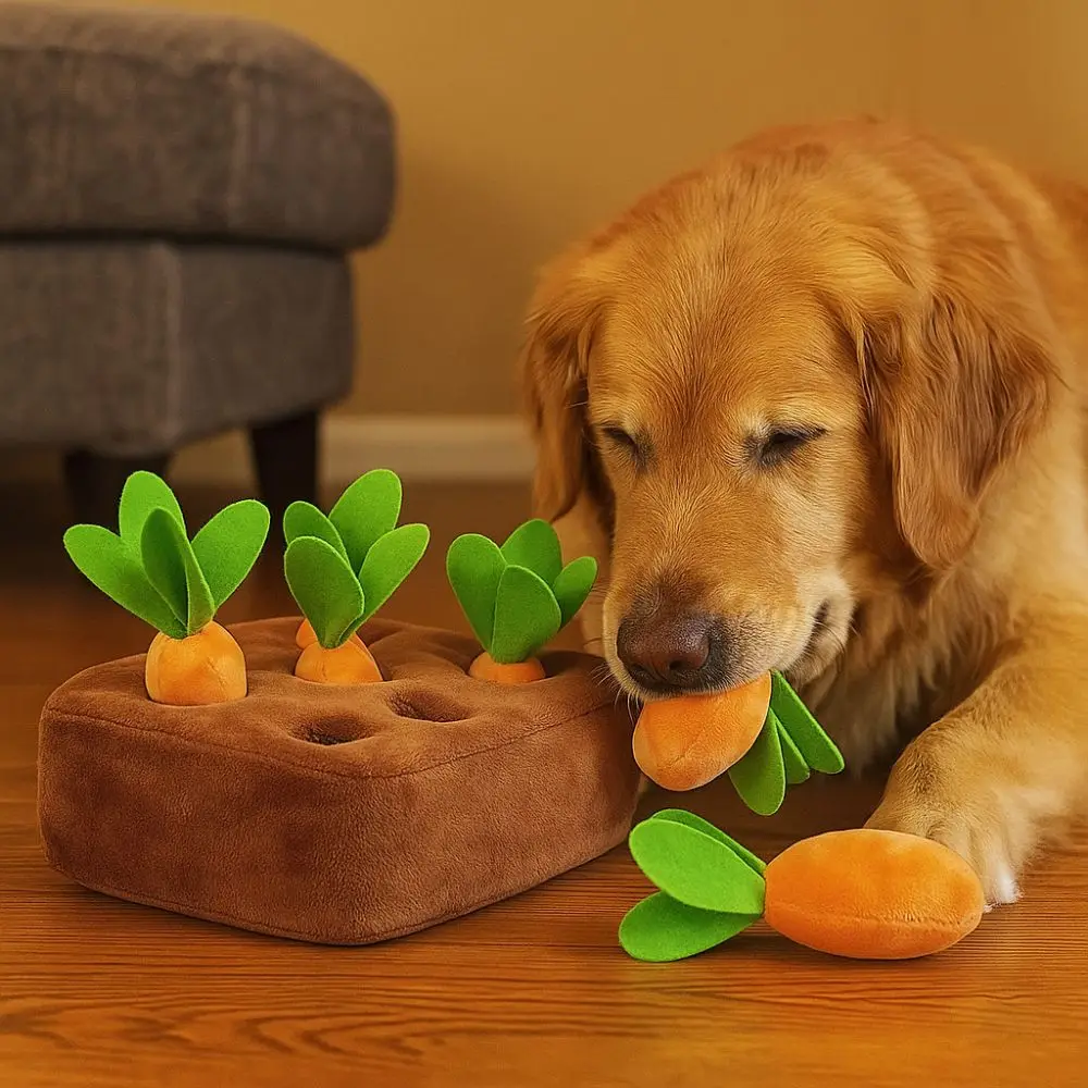 

6/8 Hole Dog Carrot Pulling Toy Soft Bite Resistant Interactive Training Toys Plush Puppy Chew Toy for Cats and Dogs