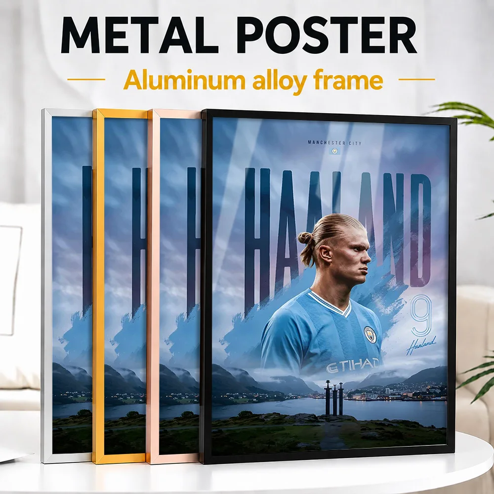 Erling Haaland Landscape Double Exposure Metal Poster With Aluminum Alloy Frame Customized Photographic Wall Art For Bedroom
