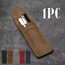 Vintage Leather Pen Case Pocket Pen Pouch Pen Sleeve Mini Stationery Organizer Bag For Students Office Women Men Business Travel