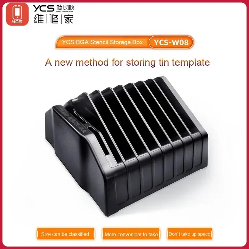 YCS-W08 Stencil Storage Box for Mobile Phone Motherboard IC Chip Rework Convenient and Fast Access Tin Mesh Plastic Storage Box