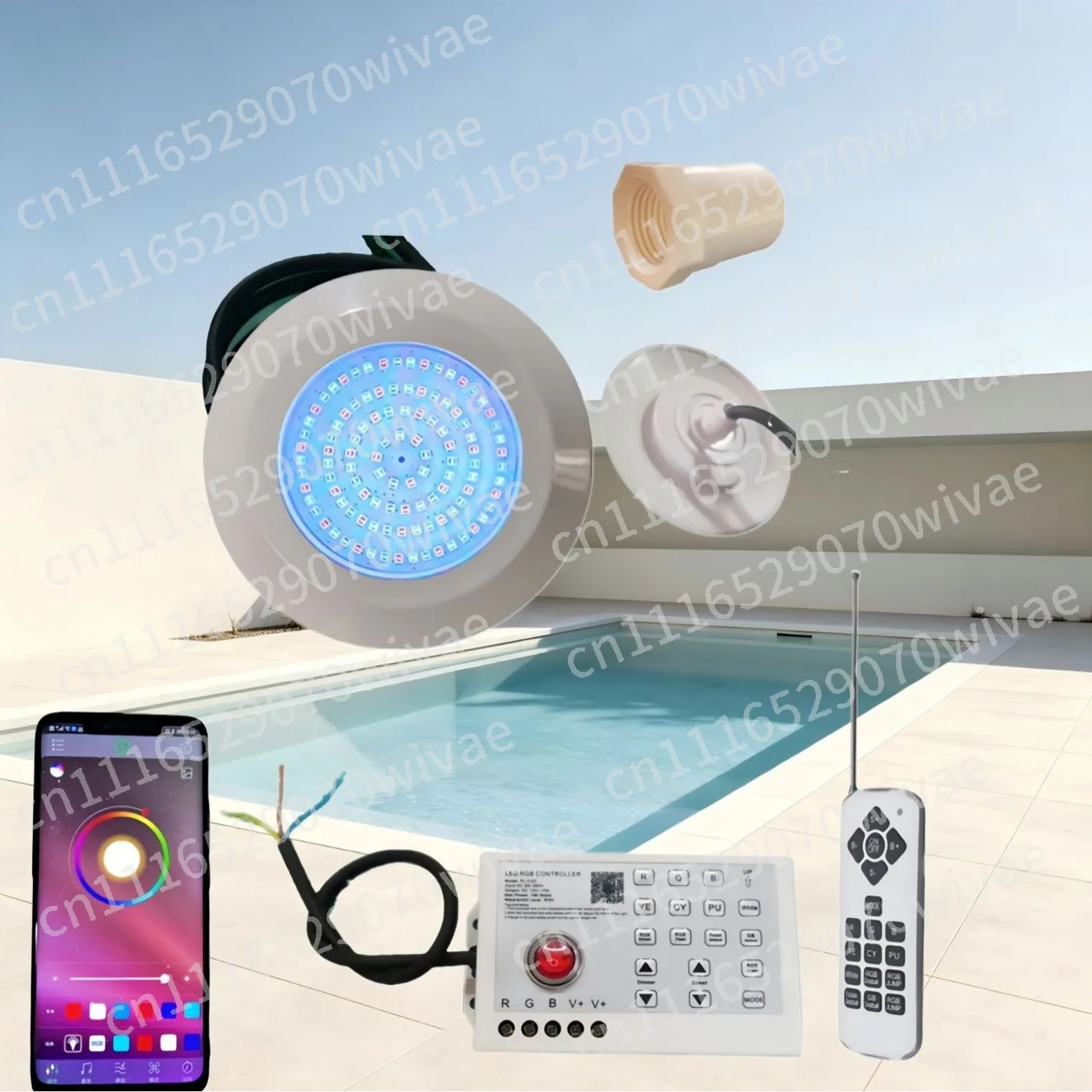 Spa & Vinyl Pool Light, 12W, 85-265V, Triple Control: APP, Wireless Remote & Button, IP68 Waterproof Underwater Lamp
