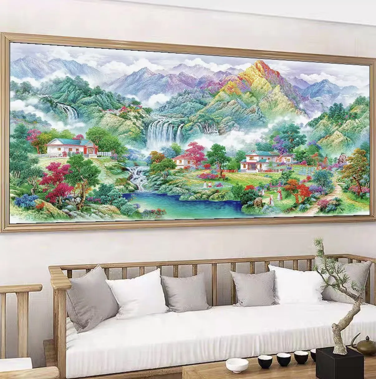 

Beautiful Chinese Scenery Printed canvas 9CT Cross Stitch Full Embroidery kit,Needlework Set Cross-Stitch 200X75CM