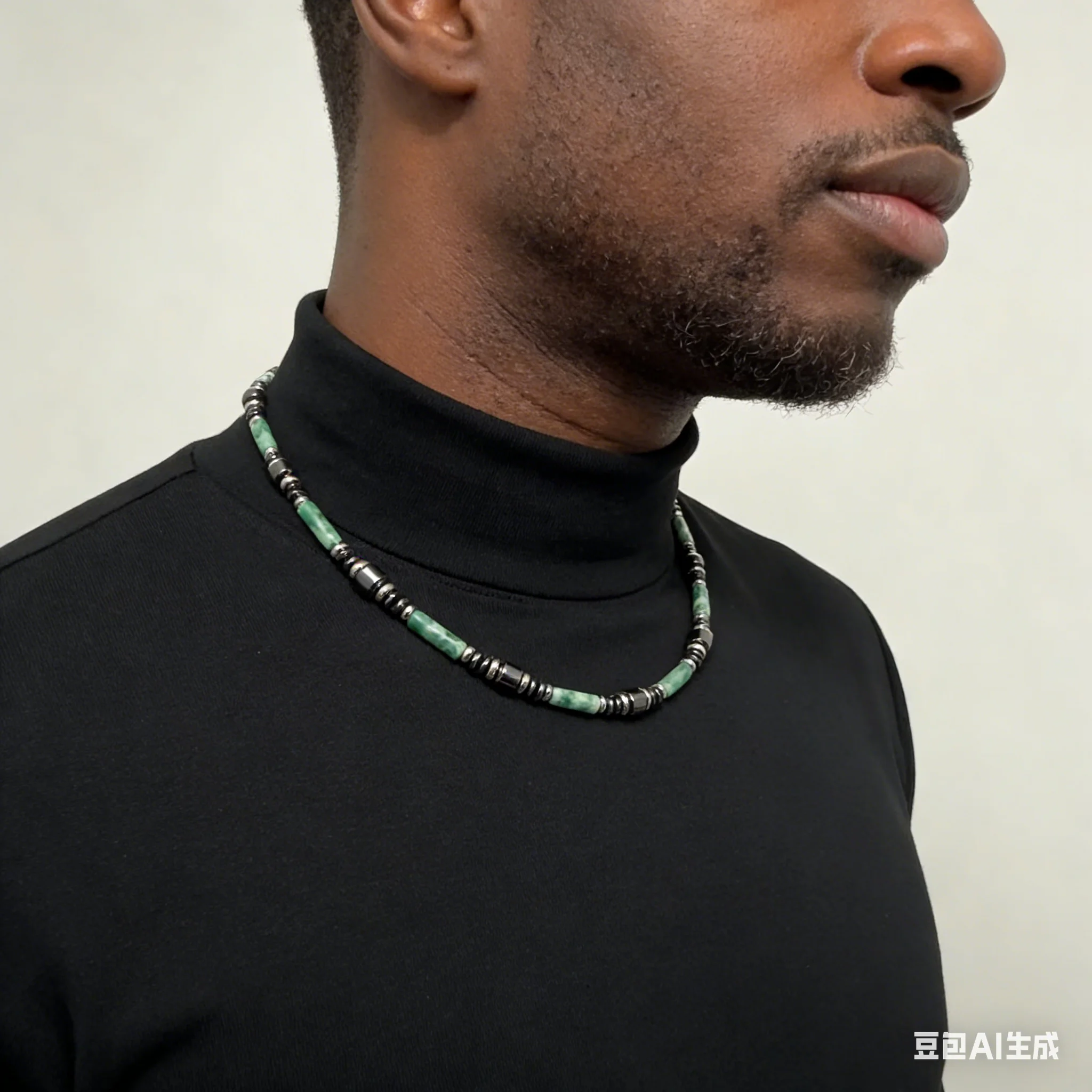 

Ожерелье из нефрита Цинхай и гематита с бусинами из нержавеющей стали для мужчин и женщин