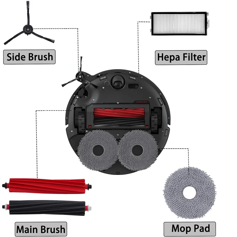 ABKR-Kit Aksesori Forroborock Qrevo Master/Qrevo Slim Robot Penyedot Debu Sikat Sisi Utama Filter HEPA Bantalan Pel Kantong Debu