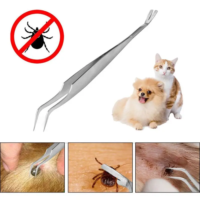 2 In 1 Stainless Steel Tick Tweezers Professional Quick Tick Removal Tool For Cat Dog People Pet Supplies Dog Tick Removal