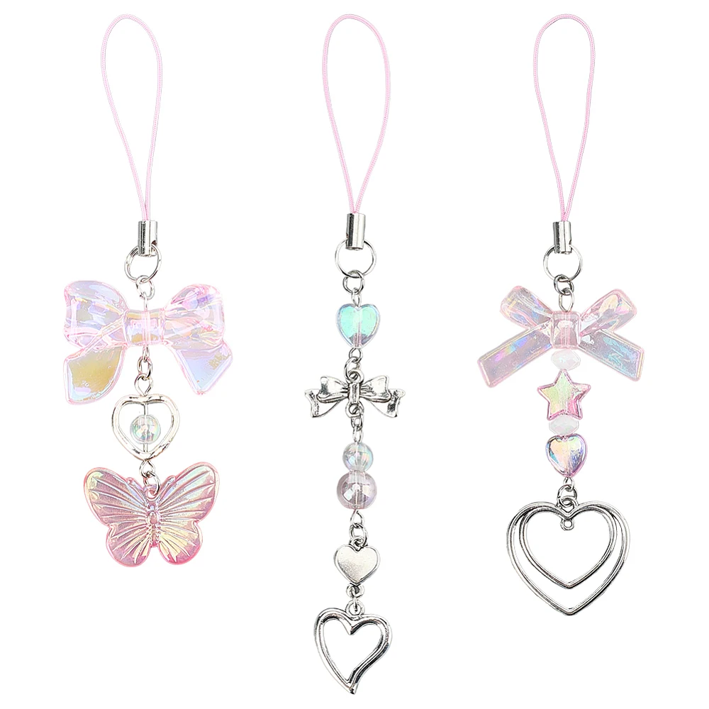 1Box 12pcs Pink Phone Charms Strap Acrylic Phone Charms Cute Aesthetic Kawaii Spring Mobile Cellphone Heart Shape Butterfly Bead