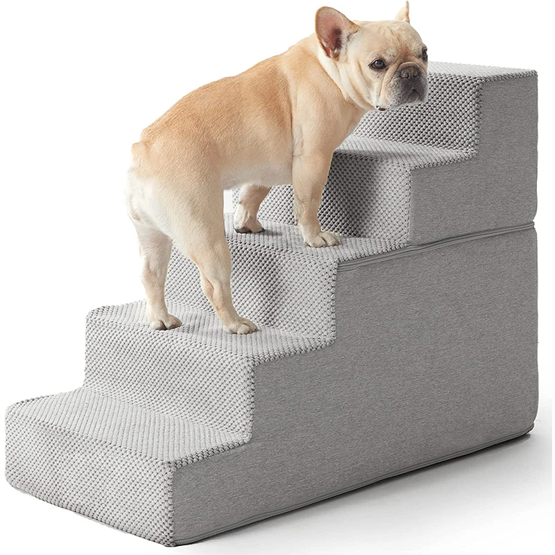 Factory Wholesale 5-Step Dog Stairs Lightweight Portable Indoor Step For Pets Removable Cover Removable Cover Foam