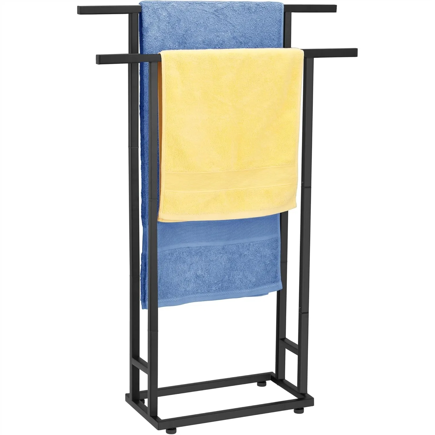 

2 Tier Freestanding Towel Rack for Bathroom, Tall Floor Stand for Pool Bath Drying and Storage, Black Blanket Holder