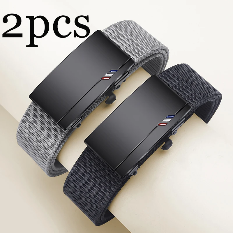 2pcs Fashion Men's Belt Canvas Woven Waistband Automatic Buc