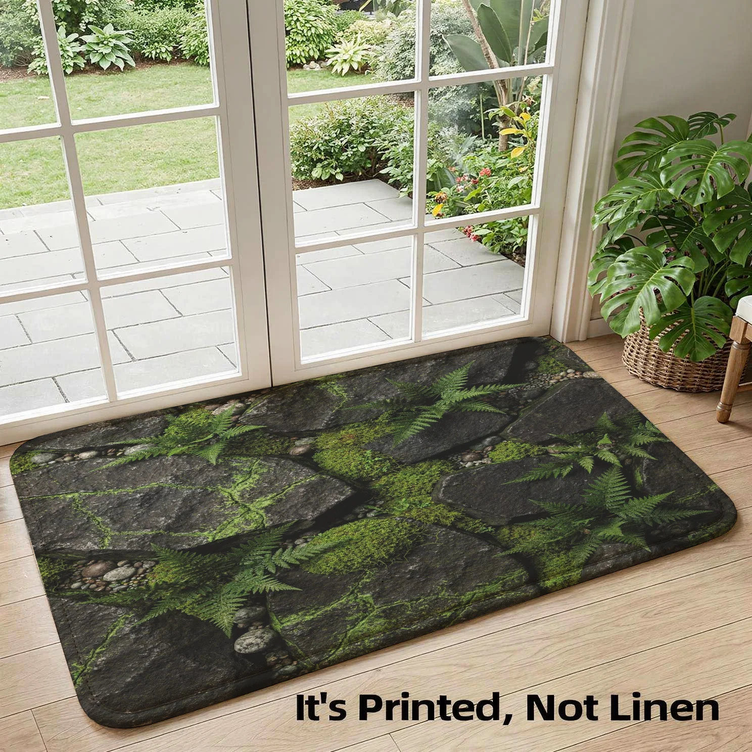 Decorative Moss Fern Botanical Greenery Doormat Indoor Outdoor Entry Rug Waterproof Woodland Forest Tropical Plant Life Welcome
