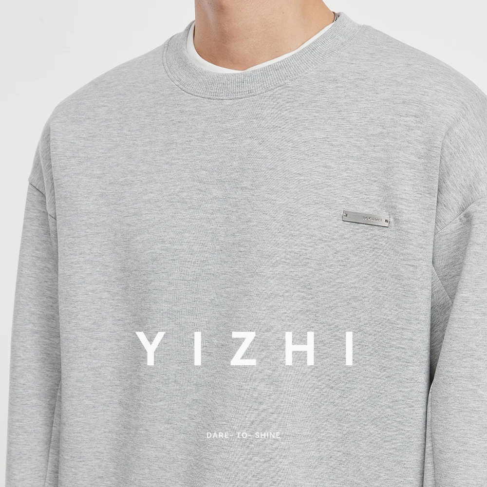 

Fashion Men's Heavy Round Neck Urban Casual Sweatshirt 2025 Autumn New Loose Solid Color Long Sleeve Top Men's Pullover