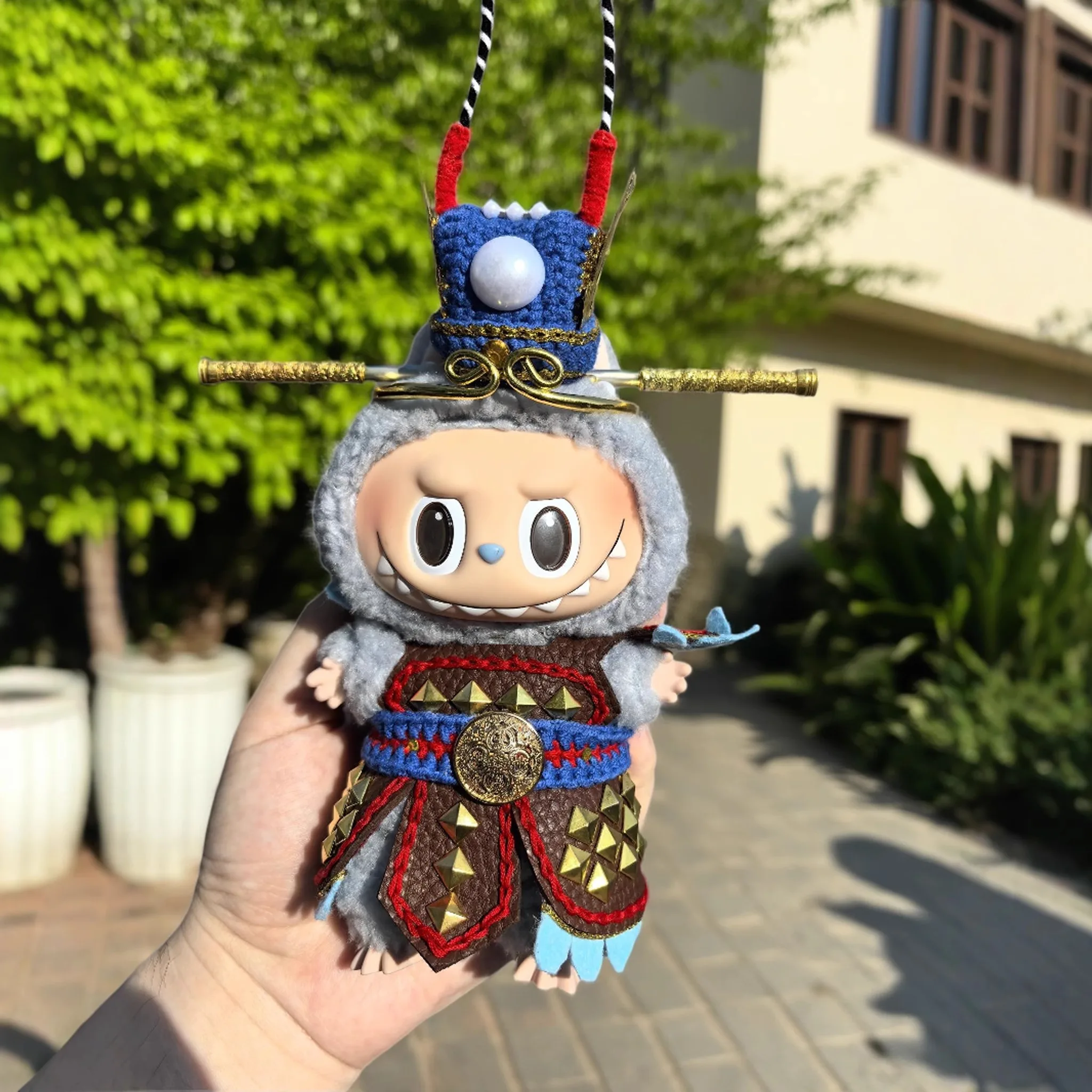 

Handmade crochet LABUBU sitting party Lububu macaron rubber doll clothes black goku clothes set