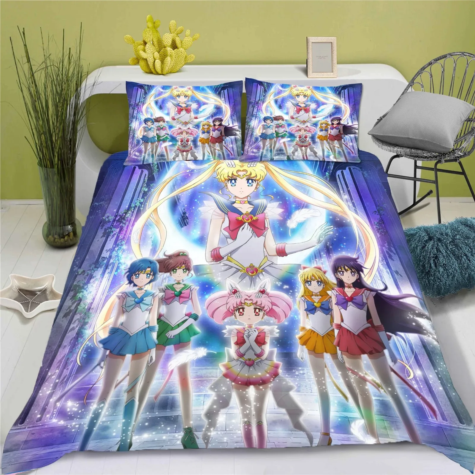 Set biancheria da letto Sailor Moon, set copripiumino per ragazza, copripiumino principessa federa consolatore king size set biancheria da letto per ragazze per adulti