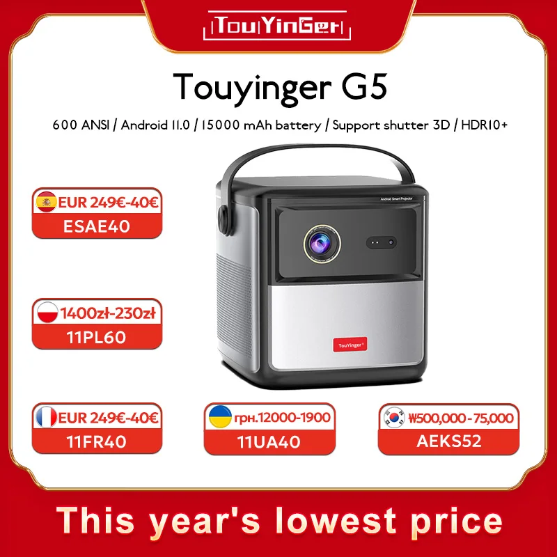 Proyector TouYinger G5 portátil 4K 1080P haz de cine en casa proyector Full HD Android DLP Beamer cine 3D Smartphone con batería