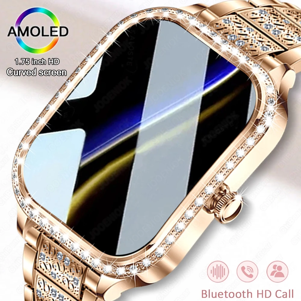 

2024 New Voice Calling Smart Watch Women 1.75 Inch HD Curved Screen Heart Rate GPS Track IP68 Waterproof Diamond Case Smartwatch