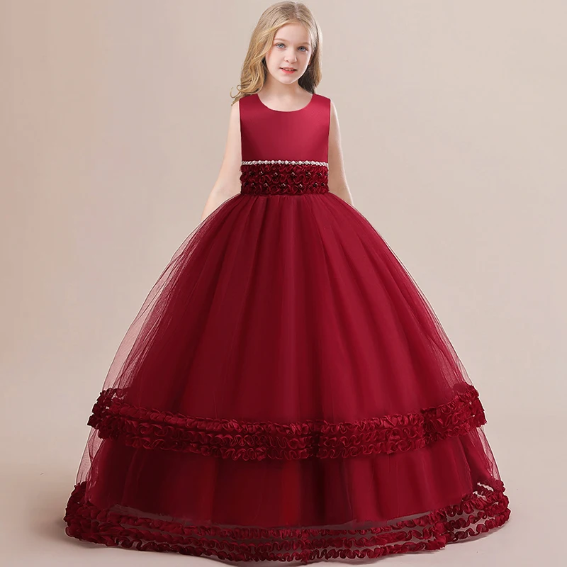 

Teenager Party Prom Dress For Girls Children Costume Beading Princess Dresses Flower Girl Dress Elegant Wedding Gown 4-14 Years