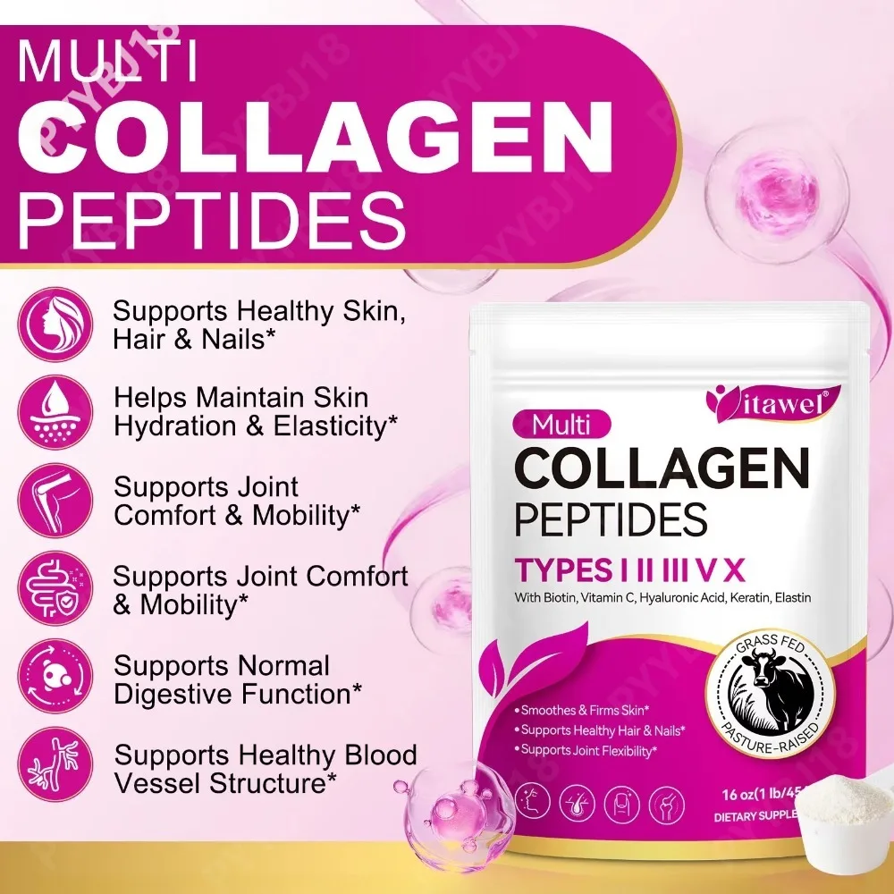 Multi Collagen Peptides Powder for Smoothes Firms Skin Supports Healthy Hair Nails & Joint Flexibility with 5 Types Non-GMO 454g