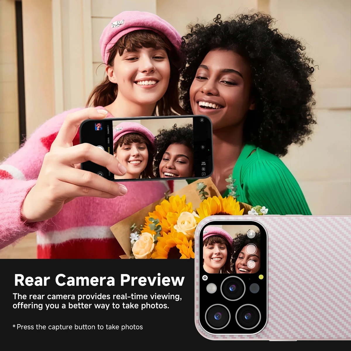 SIMSONLAB حافظة هاتف ذكي آيفون 16 15 14 13Pro/PM نافذة مخصصة فيديو صور خلفية التحكم بالموسيقى رسالة دفع آلة حاسبة