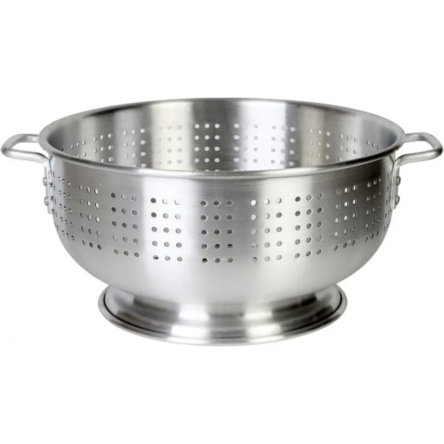 

8 Quart Aluminum Heavy Duty Colander with Handles and Stable Base - Pasta Spaghetti Berry Fruit Vegetable Kitchen Food Strainer