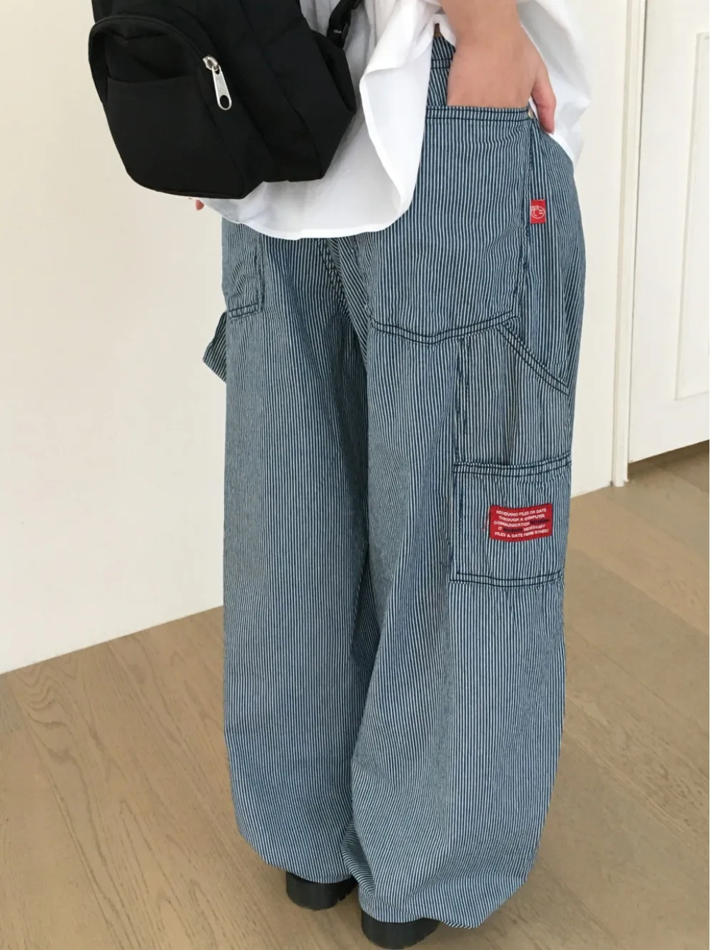 Retro Spodnie damskie z wysokim stanem w paski, proste nogawki, codzienne długie spodnie, małe etykiety, nowe letnie modne spodnie damskie.
