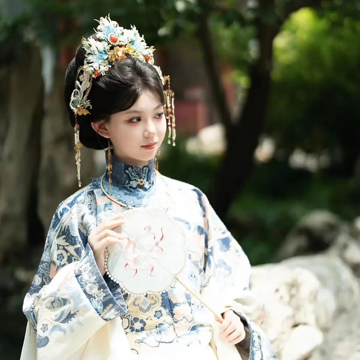 New Hanfu Phoenix Crown Bride's Headwear Traditional Chinese Wedding Fabric Embroidery Handmade Craftsmanship Hairwear