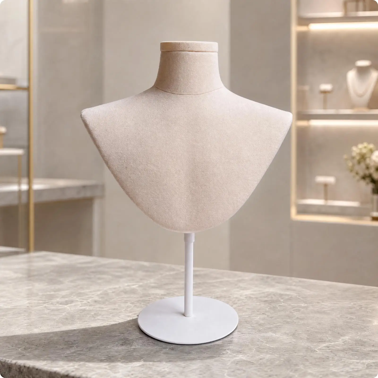 Pin Friendly Fabric Torso Stand for Scarf Necklace Showcase with Stable White Base