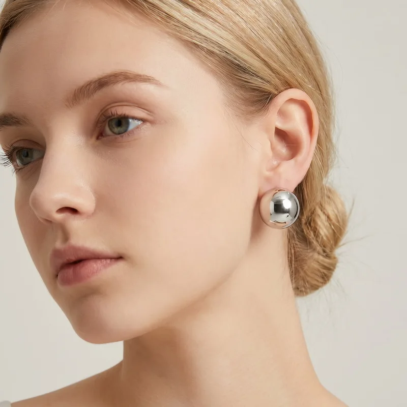 Kalen Stainless Steel Dome Ball Earrings Gold Silver Color Half-Sphere Huggie Studs For Women Girls Ladies Fashion Jewelry Gift