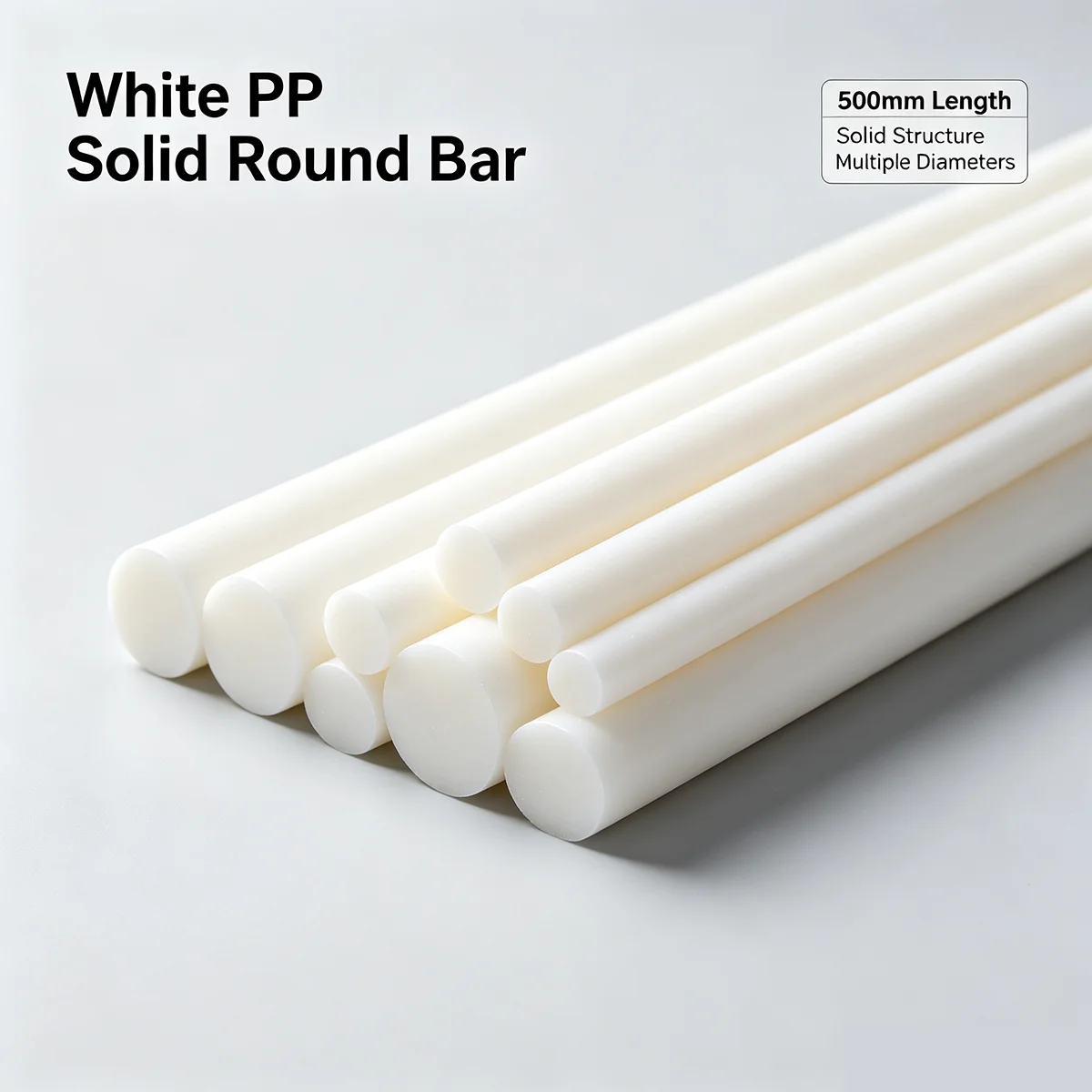 PP Solid Plastic Round Bar, Good Chemical Resistance Easy To Machine, Custom Cut Available for DIY Machining Mechanical Fixture