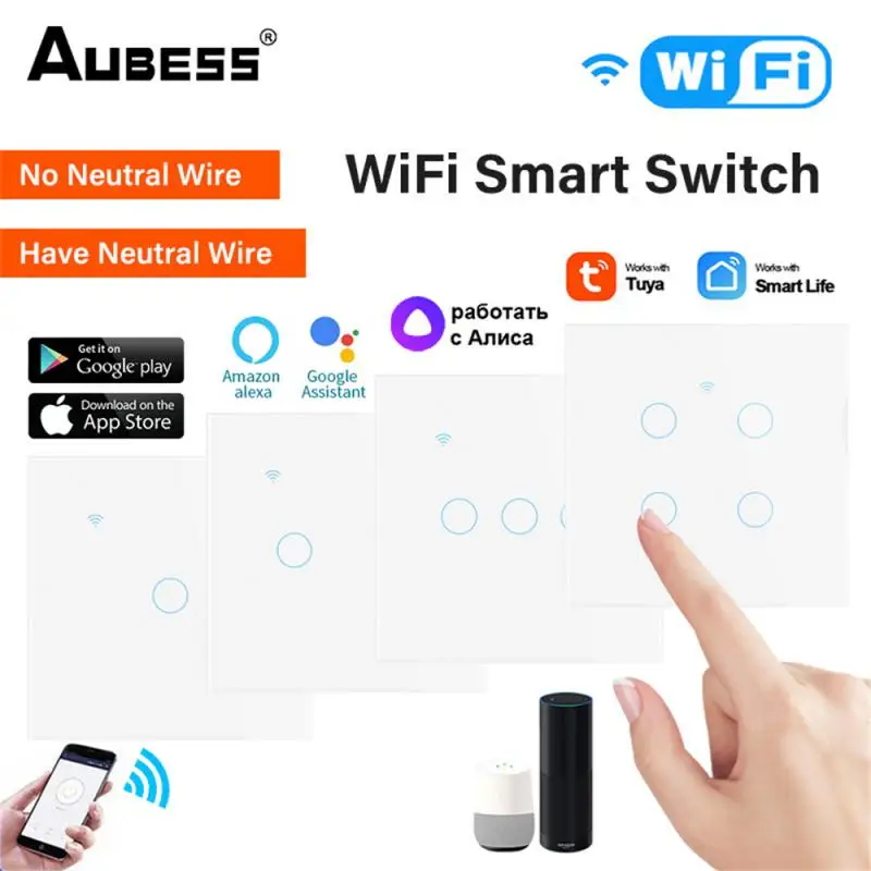 

Tuya 1/2/3/4 Help White \EU WiFi Smart Touch Switch Home Wall Button Switch Compatible with Alexa and Google Home Assistant