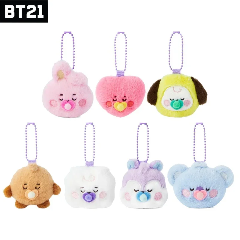 Nuevo 8Cm Bt21 Popular Anime Kawaii Cooky Koya RJ Mini llavero de felpa colgante chupete de bebé muñeco de peluche bolsa colgante ornamento regalo