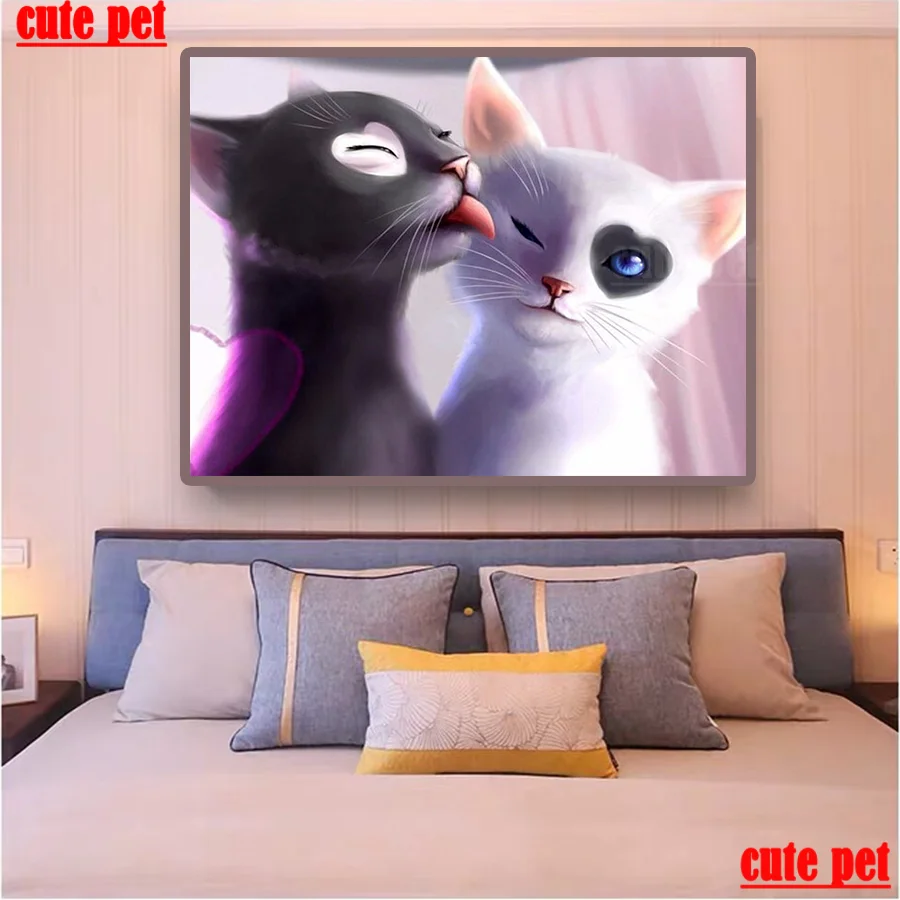 cute pet DIY Diamond Painting Black and white loving cat 5D Diamond Embroidery Rhinestone Mosaic CrossStitch Kit Home Decoration