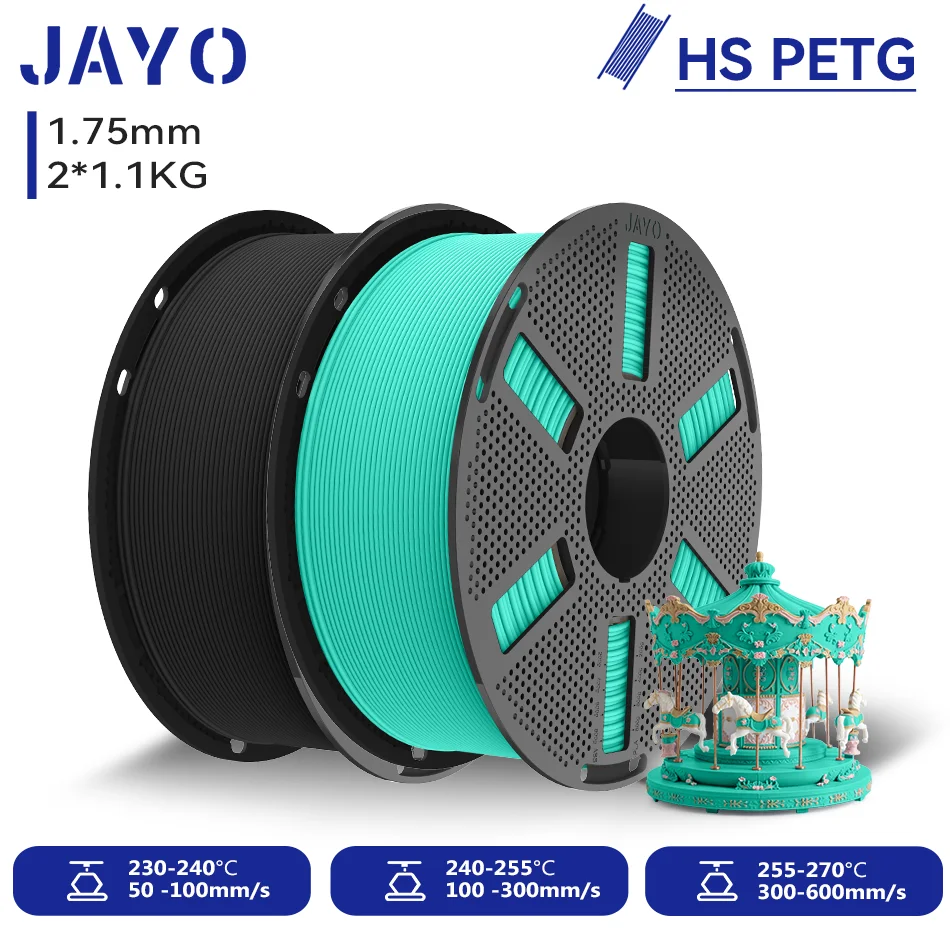 JAYO 2 Rollen Hochgeschwindigkeits-Matt-PETG 3D-Drucker-Filament, Hochfließend 50-600mm/s, Matt-Effekt PETG 3D-Druckmaterial für 3D-Drucker & -Stifte