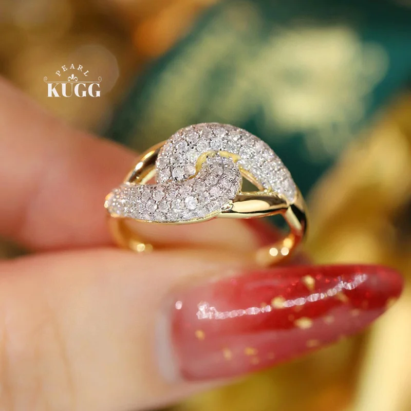 KUGG 100% 18K Yellow Gold Rings Creative Buckle Shape 0.80carat Real Natural Diamond Engagement Ring Women's High Party Jewelry