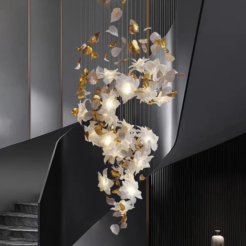 Luxury Crystal Ceiling Chandelier Light for Stairscase Living Room Modern Villa Hotel Flower Crystal  Chandelier Room Decor