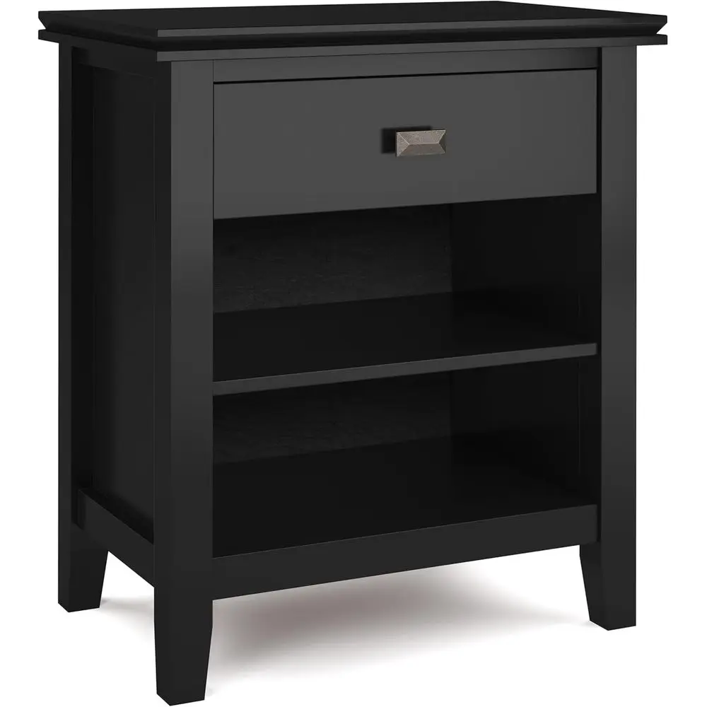 

Artisan Bede Table - 24 inch Wide Solid Wood Nightstand Table in Black, Contemporary Bedroom Side or End Table with 1 Der, Open