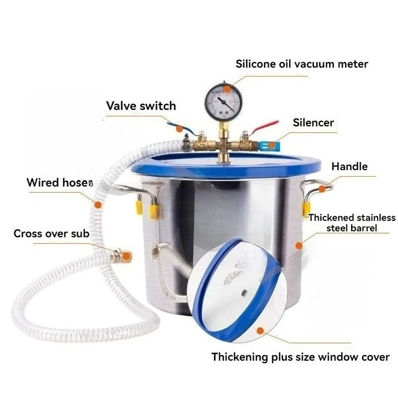 

6 Gallon 27L Stainless Steel Vacuum Degassing Chamber Vacuum Defoaming Barrel For Silicone Resin Adhesive 30x30CM Acrylic Lid