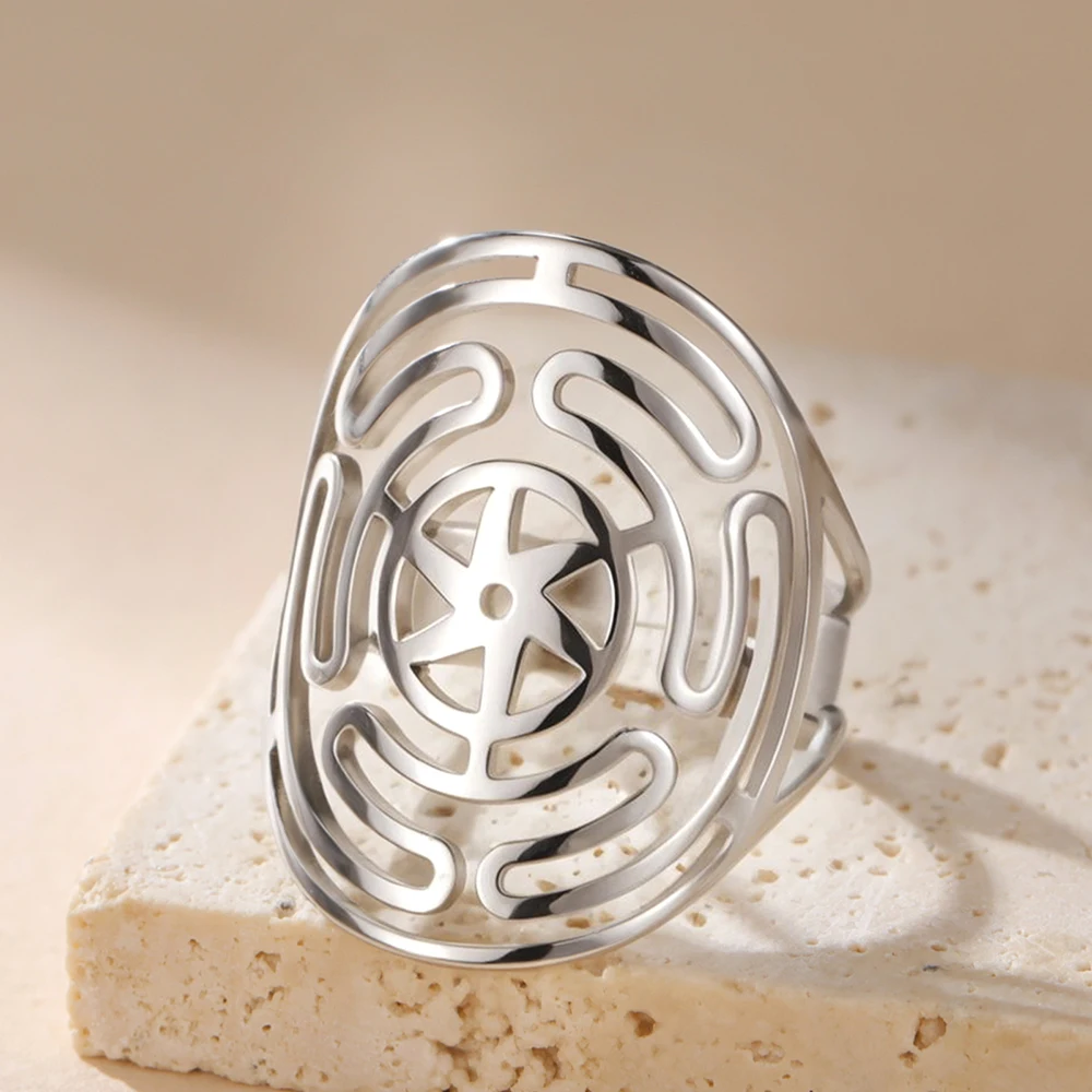 

Dawapara Hecate Wheel Ancient Greek Goddess Adjustable Ring Magic Symbol Kabbalah Amulet Stainless Steel Jewelry