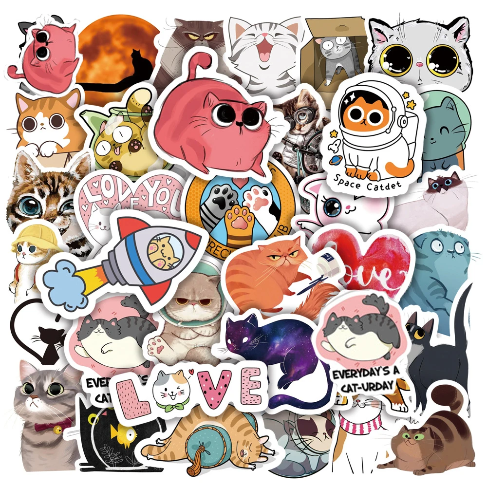 

10/30/50PCS Kawaii Cartoon Cats Stickers Cute Animal Decal Toy for Kids DIY Phone Case Laptop Motorcycle Car Fun Classic Sticker