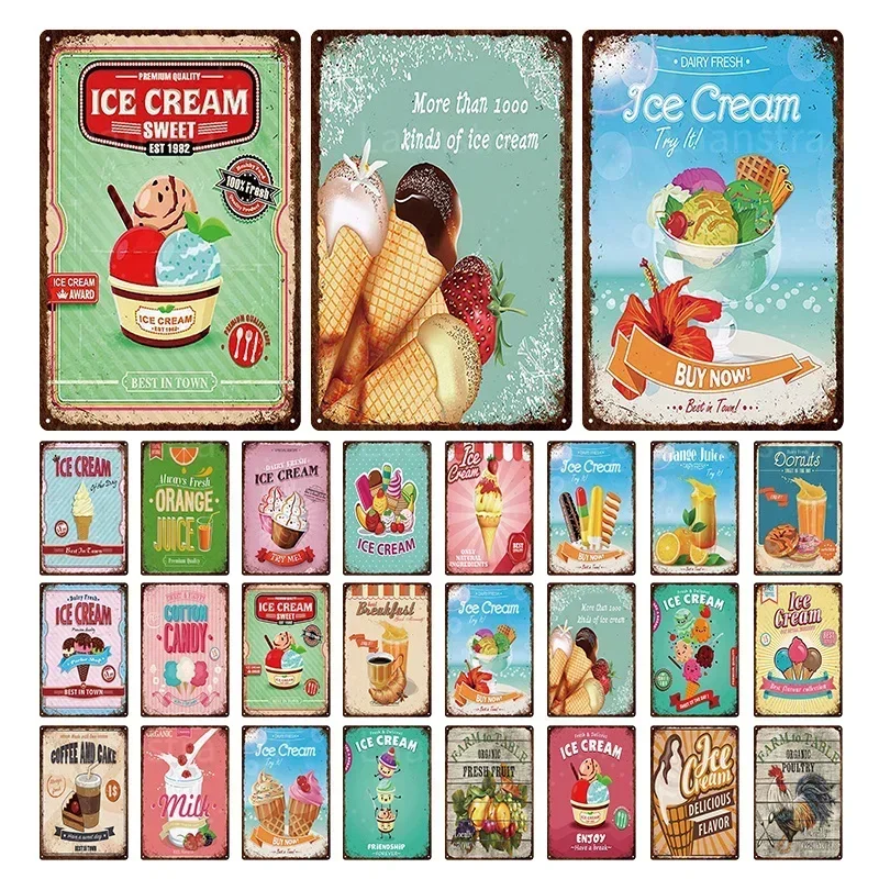 Póster de hierro para helado de servicio suave, pintura de letrero de estaño, decoración de pared Vintage para cafetería, Bar, Pub, decoración artesanal de cerveza para el hogar