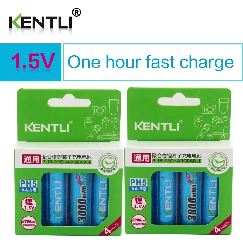 KENTLI Stable voltage 3000mWh AA batteries 1.5V rechargeable aa battery lithium polymer battery for camera ect