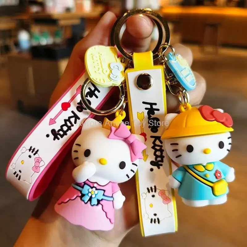 Cute Sanrio Keychain Anime Hello Kitty Kuromi Melody Cinnamoroll Pom Pom Purin Accessories Cartoon Sakura Series Pvc Keychains